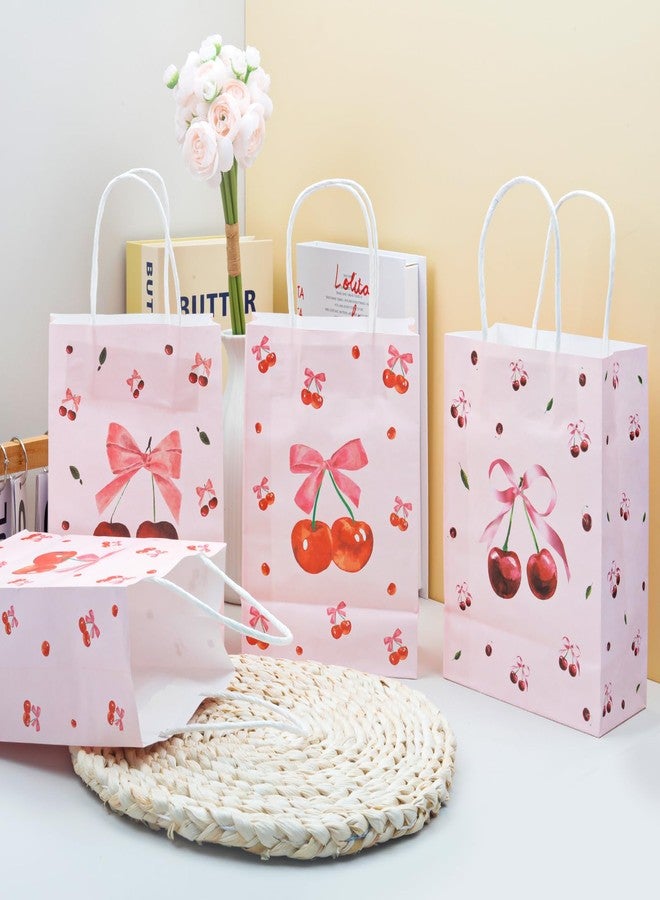 FujDun 12pcs Cherry Gift Bag, Pink Bow Medium Gift Bags with Tissue Paper, Cherry Party Decorations for Birthday Bridal Shower Baby Shower Wedding Party Favor Bags (8.27 x 6.3 x 3.15 inch) - Image 4